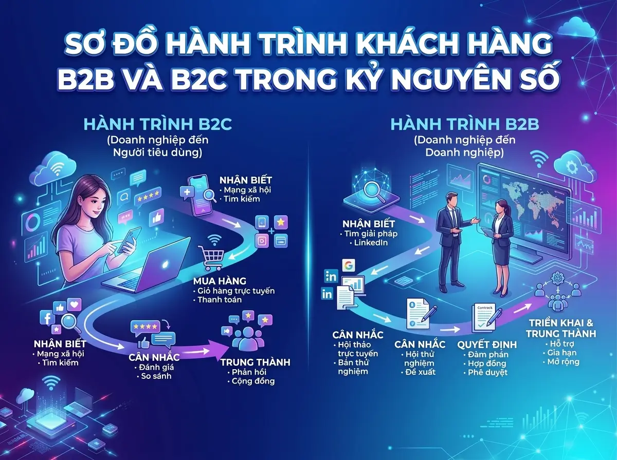 Sơ đồ hành trình khách hàng B2B và B2C trong kỷ nguyên số